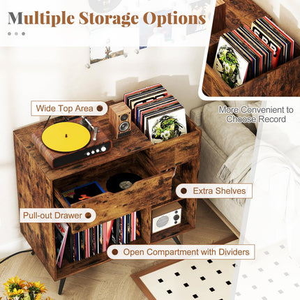 Dreamade Large Record Player Stand with Charging Station