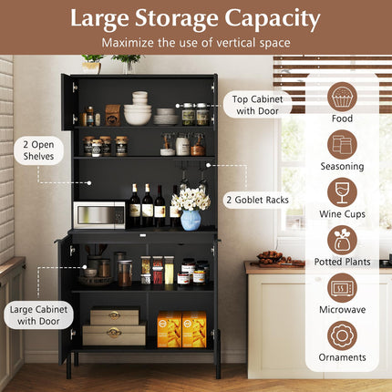 Dreamade 64.5" Kitchen Pantry Cabinet with Charging Station, Tall Buffet Hutch with Storage Cabinets