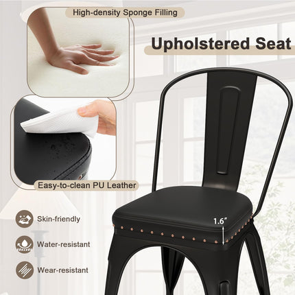 Dreamade Metal Dining Chairs Set of 4 with Detachable Backrest & PU Leather Padded Seat