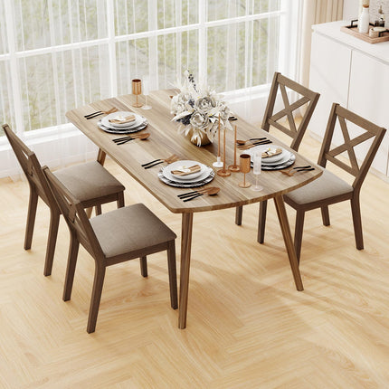 Dreamade Wooden Dining Chairs Set of 2/4 with Rubber Wood Legs, Fabric Padded Seat Cross Back