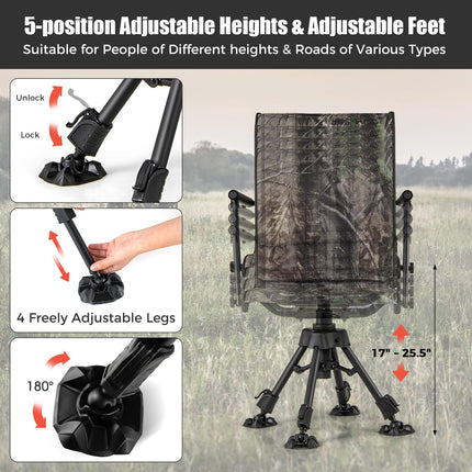 DREAMADE 360°Swivel Hunting Chair Foldable Ground Blind Chair