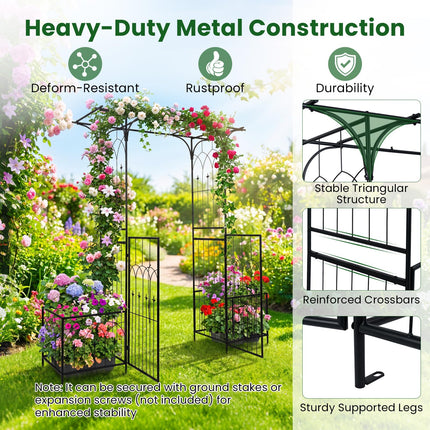 Dreamade 79" W x 81" H Metal Garden Arbor with Gate and Planter