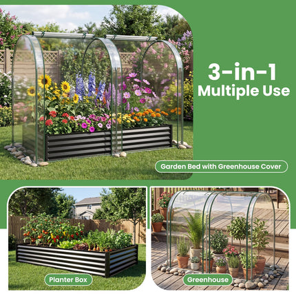 Dreamade 6x3x1 FT Galvanized Raised Garden Bed with Greenhouse Cover