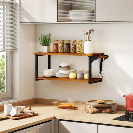 Dreamade Teak Wood Bathroom Floating Wall Shelves