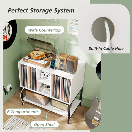 Dreamade Record Player Stand with Charging Station Vinyl Record Storage for Music Living Room