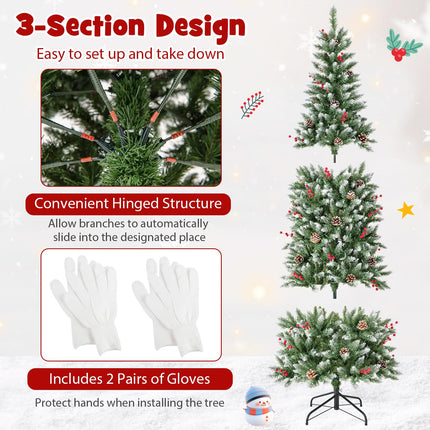 DREAMADE 7 FT Pre-Lit Artificial Christmas Tree, Slim Pencil Tree w/ 818 Branch Tips