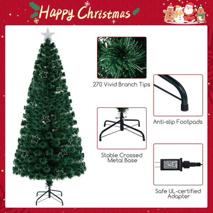 Dreamade 7ft Pre-Lit Fiber Optic Christmas Tree, Artificial Lighted Xmas Tree with 48 Warm-White Shape-Adjustable Star String Lights