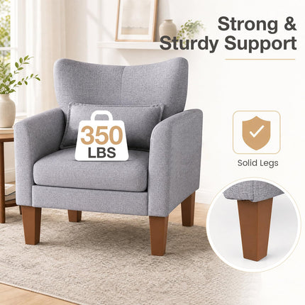 Dreamade Modern Accent Chair with Removable Seat Cushion & Pillow | Upholstered Armchair w/ Strong Support Legs