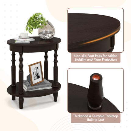 Dreamade End Table with Storage Shelf Set of 2, 24.5" Oval Round Side Table with Solid Wood Legs