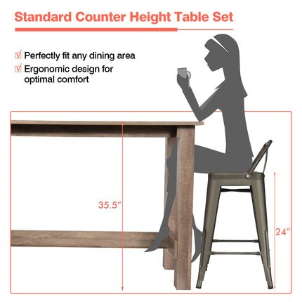 Dreamade 5 Pieces Dining Table Set, Rectangular Counter Height Table w/ 4 Metal Bar Stools