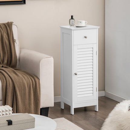 Dreamade Bathroom Floor Storage Cabinet - Freestanding Side Cabinet with 1 Door, 1 Drawer & 3-Height Adjustable Shelf