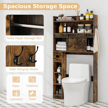 Dreamade Over The Toilet Storage Cabinet, 6-Tier Freestanding above Toilet Rack with Gliding Door