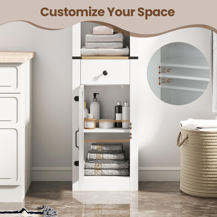 Dreamade 68 inch Tall Bathroom Cabinet with Barn Door Narrow Slim Storage Organizer Unit with Drawer