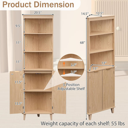 Dreamade 68" Tall Corner Cabinet with Fluted Doors