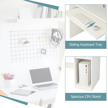 Dreamade White Computer Desk with Hutch and Bookshelf