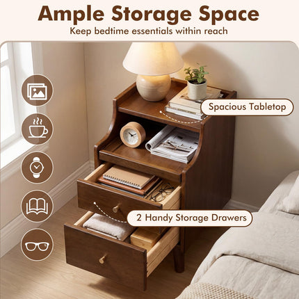 Dreamade 12'' Slim Wood Bedside Table w/Pull-Out Tray & Cable Hole (1/2)