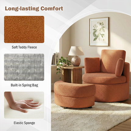 Dreamade 360° Swivel Accent Chair with Half Moon Storage Ottoman