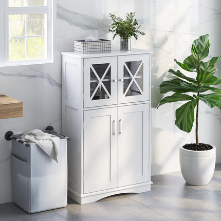 Dreamade Bathroom Floor Storage Cabinet - Linen Floor Cabinet with Doors and Adjustable Shelves
