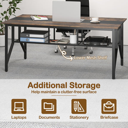 Dreamade Rectangular Meeting Table with Mesh Storage Shelf and Cable Grommet