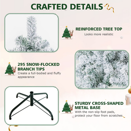Dreamade 4.5 FT Pre-Lit Snow Flocked Christmas Tree, Artificial Hinged Xmas Tree W/ 150 LED Lights - DreamadeUS