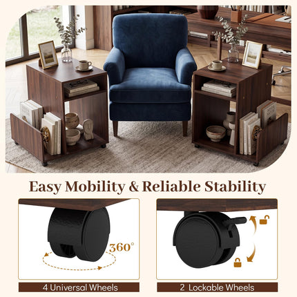 Dreamade 3-Tier Rolling End Table w/Magazine Rack & Open Storage Shelves (1/2)