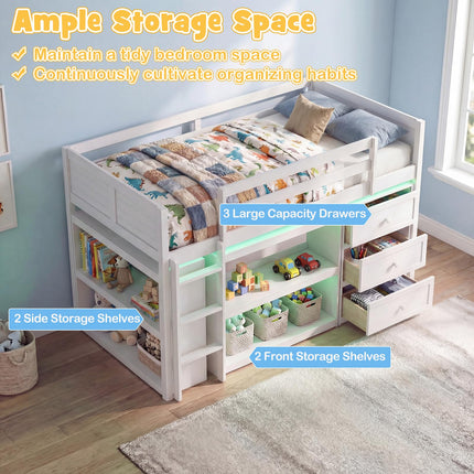 Dreamade Loft Bed Twin Size with LED Lights