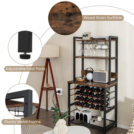 Dreamade Bakers Rack with Storage Hutch, Power Outlet & USB Port, Coffee Bar 24-Bottle Wine Rack & Glass Holder