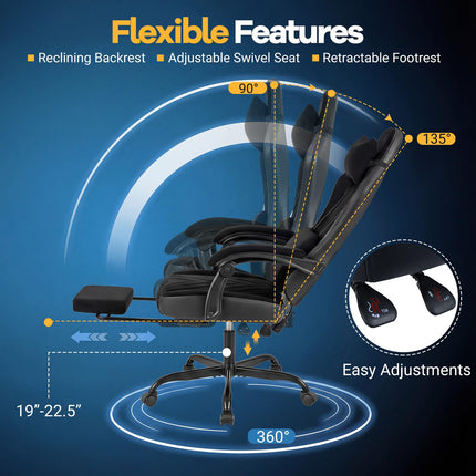 Dreamade Gaming Chair Height Adjustable Computer Chair with Headrest Lumbar Support Linkage Armrests