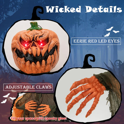 Dreamade 6 Ft Hanging Halloween Decoration, Ghost Pumpkin Man with Red LED Eyes & Posable Arms