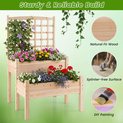 Dreamade 2-Tier Raised Garden Bed with Trellis for Climbing Plants