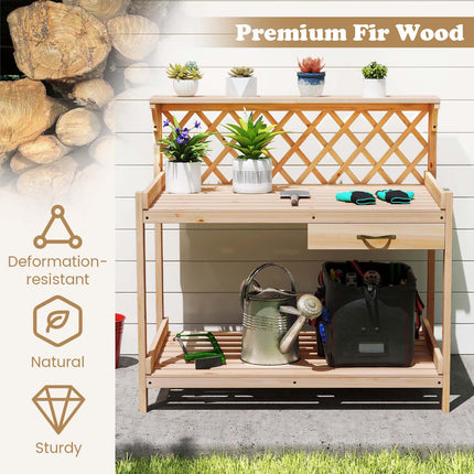 Dreamade Wood Potting Table with 3 Tier Shelves