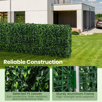 Dreamade Artificial Boxwood Hedge Wall, Faux Grass Wall with PE Leaves and Aluminum Frame