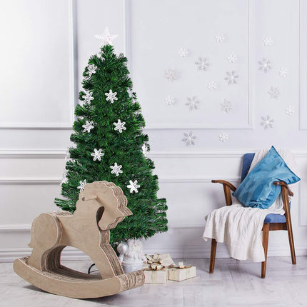 Dreamade 4ft Pre-Lit Fiber Optic Christmas Tree Artificial Xmas Full Tree with Colorful Snowflake LED Lights