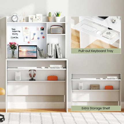 Dreamade White Computer Desk with Hutch