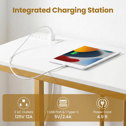 Dreamade 39" Narrow Entryway Table with Charging Station & Heavy-Duty Metal Frame