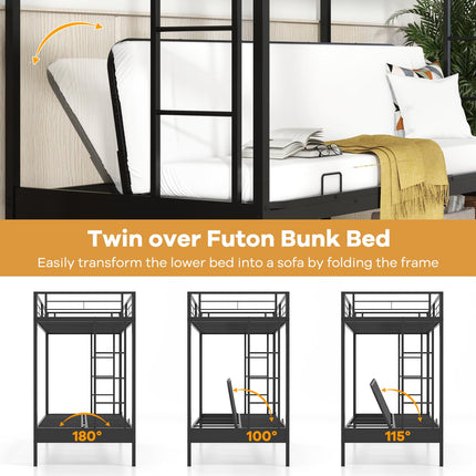 Dreamade Twin Over Futon Bunk Bed, Metal Bunk Bed with Futon