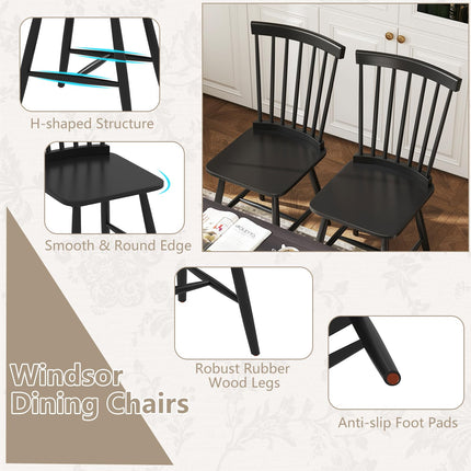 Dreamade Windsor Dining Chairs Set of 2/4 Black, w/Wide Seat & Spindle Back, Max Load 400 Lbs