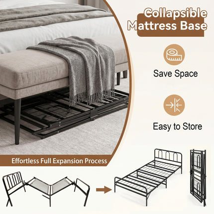 Dreamade Foldable Metal Twin Bed Frame with Headboard and Footboard