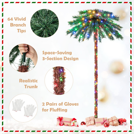 Dreamade 6 FT Pre-Lit Artificial Christmas Tree, Lighted Xmas Palm Tree W/ 210 Multi-Color LED Lights - DreamadeUS