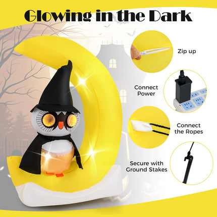 Dreamade 5.1 Ft Halloween Inflatables, Pre-Lit Owl on The Moon with Witch Hat