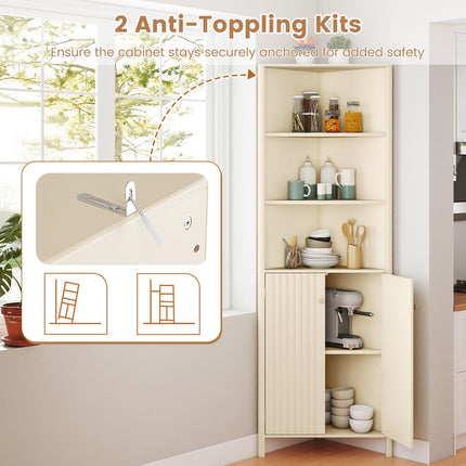 Dreamade 68" Tall Bathroom Cabinet with Adjustable Shelves and 2 Fluted Doors
