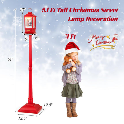 Dreamade 61 Inch Christmas Street Lamp, Festive Musical Lamp Post w/Detachable Snow Globe Lantern