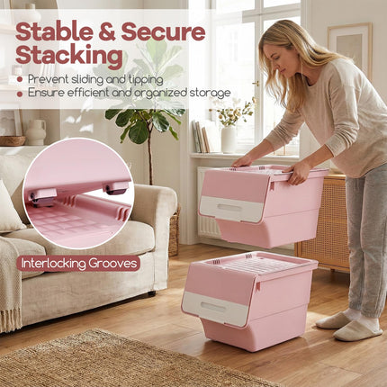 Dreamade Plastic Stackable Storage Bins with Lids & Wheels