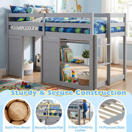 Dreamade Wooden Low Kids Loft Bed with LED Lights and 2 Doors