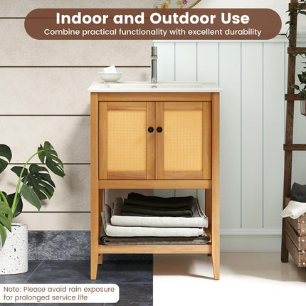 Dreamade Bathroom Vanity with Sink Solid Acacia Wood Modern Vanity Sink Cabinet