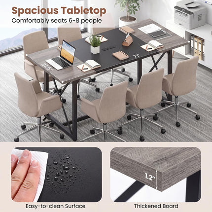 Dreamade 6FT Large Rectangle Conference Table with Power Outlets (1/2)