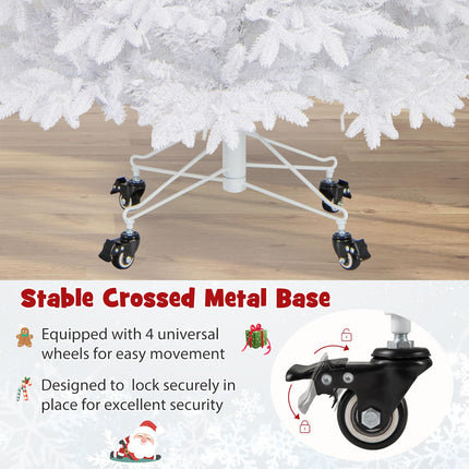 Dreamade 7ft Pre-Lit White Christmas Tree with Wheels & 900 Warm White LED Lights