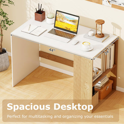 Dreamade 44 Inch Wooden Computer Desk with Bookshelf for Small Space