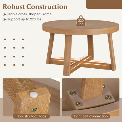 Dreamade 30" Wood Center Table with Thickened Tabletop & Cross-Shaped Pine Wood Frame