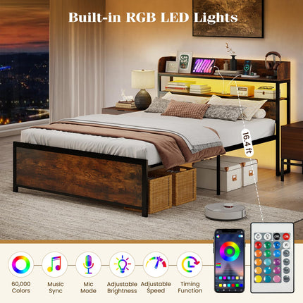 Dreamade Metal Platform Bed Frame with Storage Headboard